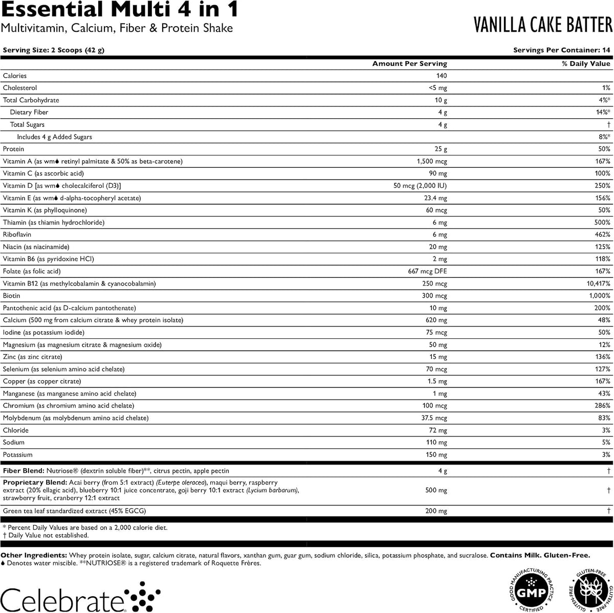 Celebrate Vitamins 4-in-1 Bariatric Multivitamin with Calcium Citrate Protein Shake, Vanilla Cake Batter, 14 Servings - görsel 3