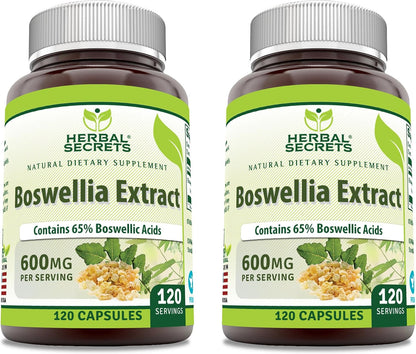 Herbal Secrets Boswellia Serrata Extract (65% Boswellic Acids) 600 mg Capsules, 250 Capsules