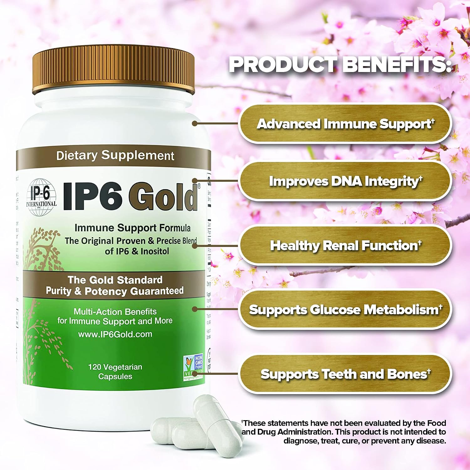 IP6 Gold Devicare Immune Support Formula with Inositol - 120 Vegetarian Capsules - görsel 3
