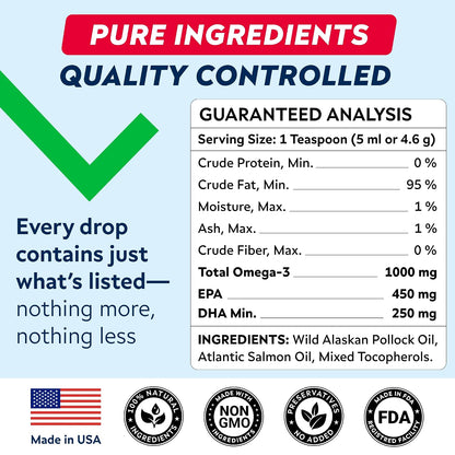 STRELLALAB Fish Oil for Dogs & Cats - Natural Omega-3 Supplement - Liquid for Skin, Coat and Joint Support - 473 ml