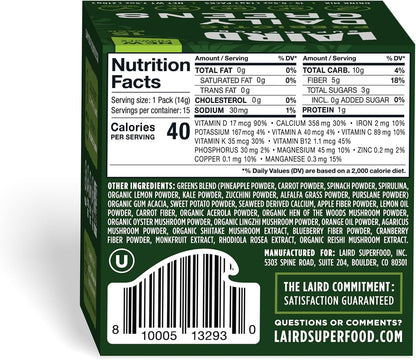 Laird Superfood Prebiotic Daily Greens, 15 Sachets, 0.5 oz (14 g) Each