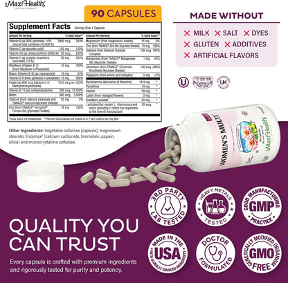 Women's Multivitamin – Methylated Multivitamin with 23 Key Vitamins, Probiotics and Enzymes for Energy, Skin, Nails & Gut Health – Kosher (90 Capsules)