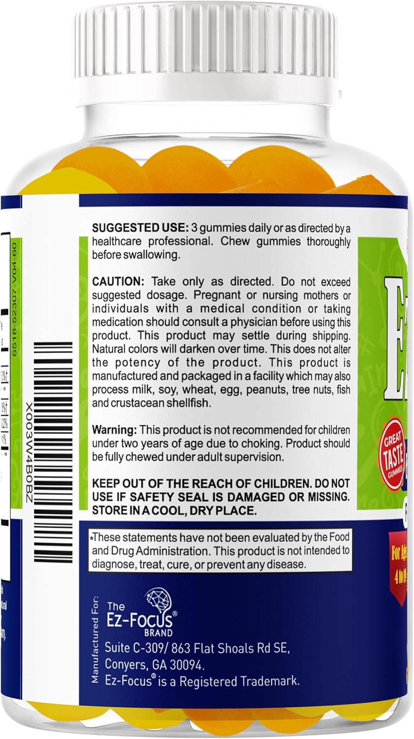 Ez-Focus Junior Brain Vitamins & Memory Supplements for Kids & Teens - Focus Gummies with DHA - 60 Chewable Gummies - görsel 3