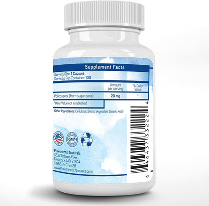 Purethentic Naturals Policosanol 20mg - 100 Veg Capsules
