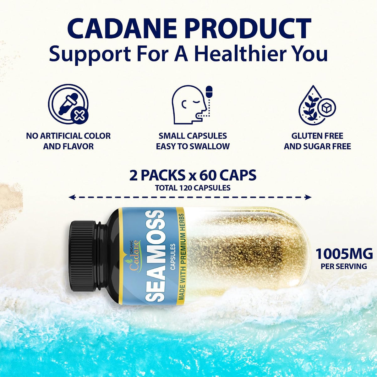 Organic Cadane Irish Sea Moss & Vitamin C, D3 and Zinc Capsules (2-Pack) - görsel 2