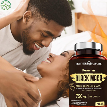 MNO Black Maca Root 50:1 750mg Organic Peruvian Maca, 60 Vegan Capsules