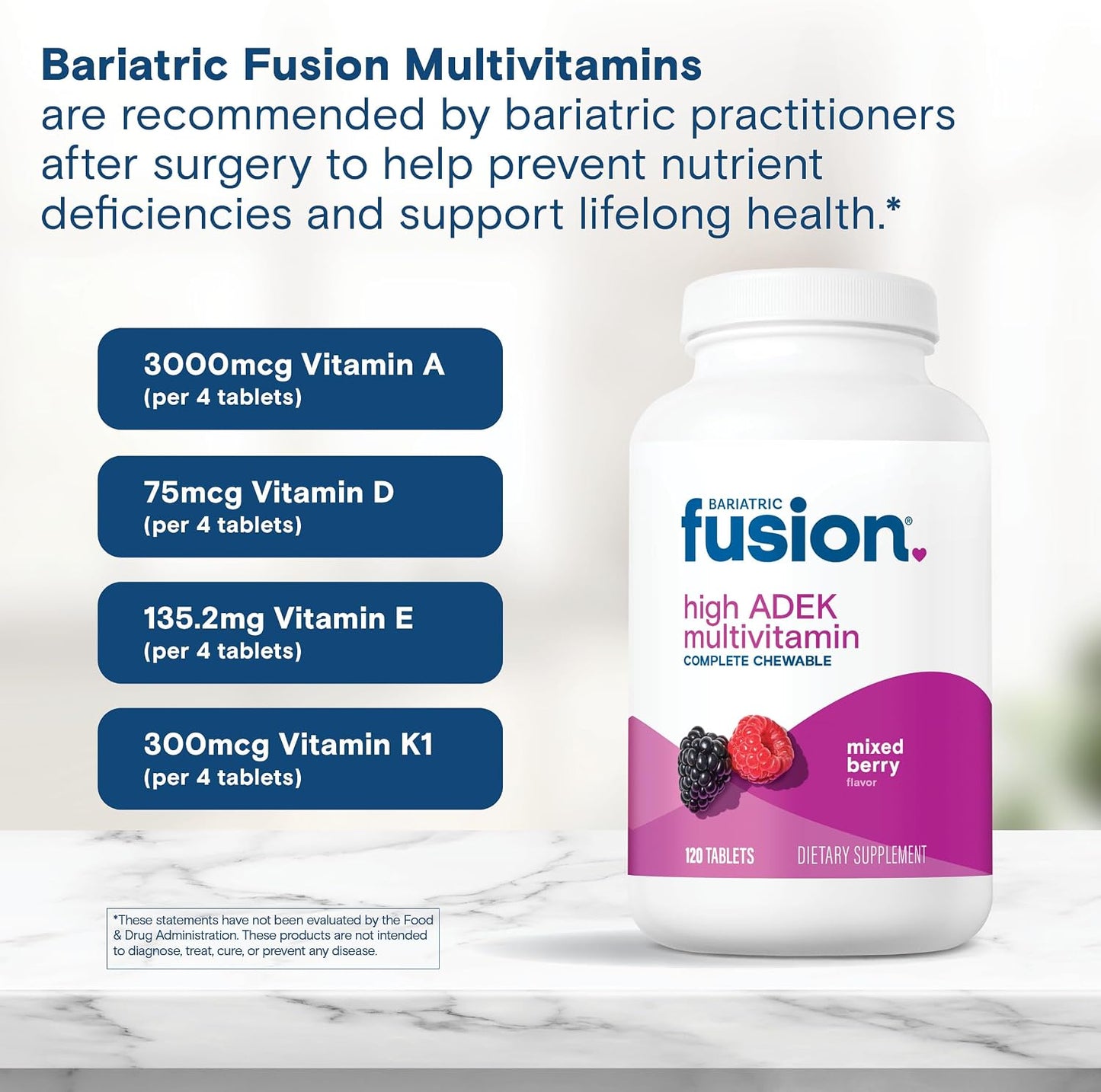 Bariatric Fusion Chewable Multivitamin with High ADEK Vitamins - Mixed Berry - 120 Tablets - görsel 5