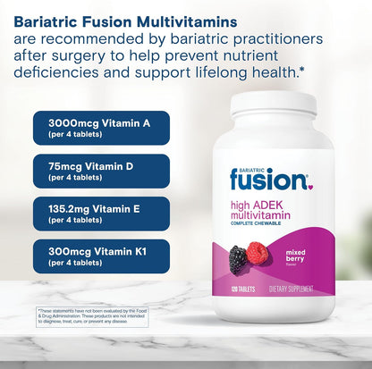 Bariatric Fusion Chewable Multivitamin with High ADEK Vitamins - Mixed Berry - 120 Tablets
