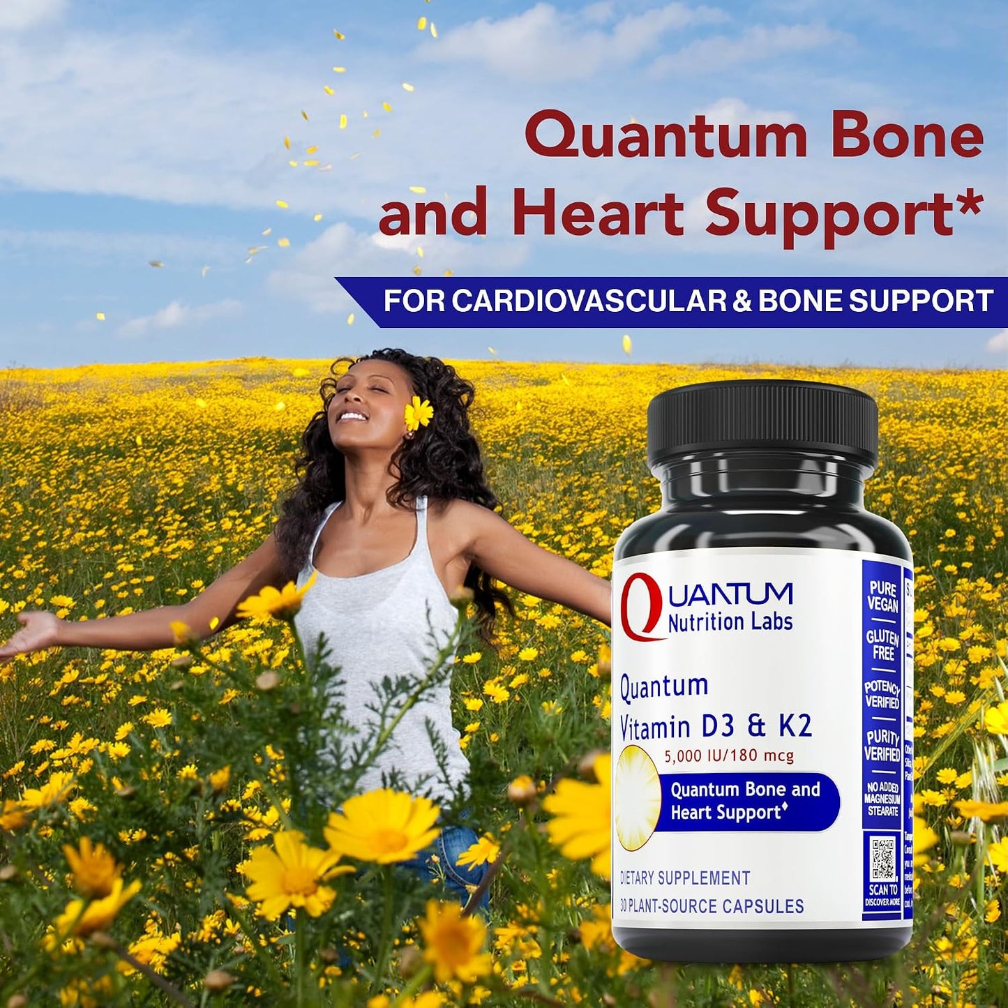 Quantum Nutrition Labs Vitamin D3 and K2 Supplement - 5000 IU, Vegan, Bone and Heart Health - 30 Capsules - görsel 3