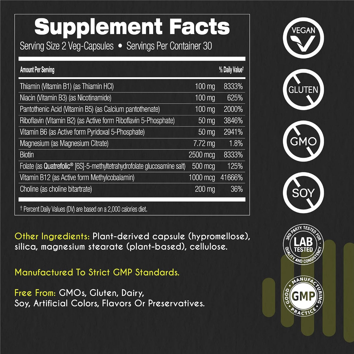 myBrainCo. Active-B Complex – High Strength Activated B Vitamin Supplement with B2, B6, B12 & Methyl Folate – Contributes to Normal Energy Release, Brain Function & Nervous System – 60 Vege-Capsules - görsel 5