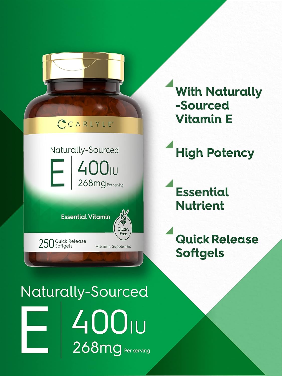 Carlyle Vitamin E 400 IU Softgels | 250 Count | Naturally Sourced Food Supplement | Non-GMO and Gluten-free - görsel 3