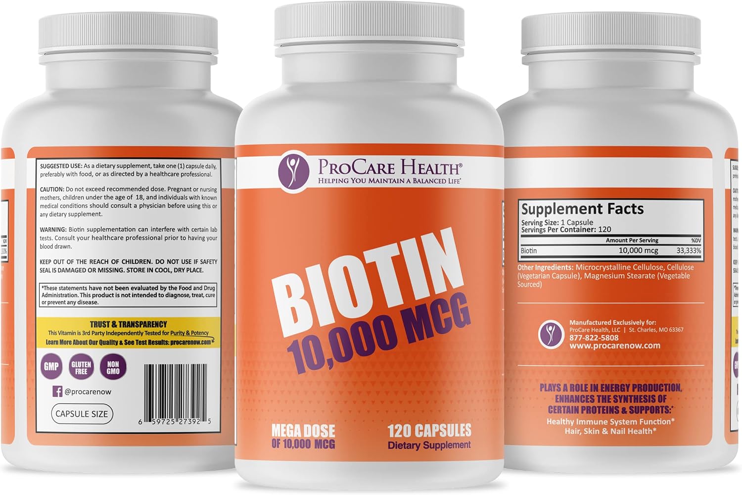 ProCare Health Biotin 10,000mcg 120 Capsules - görsel 1