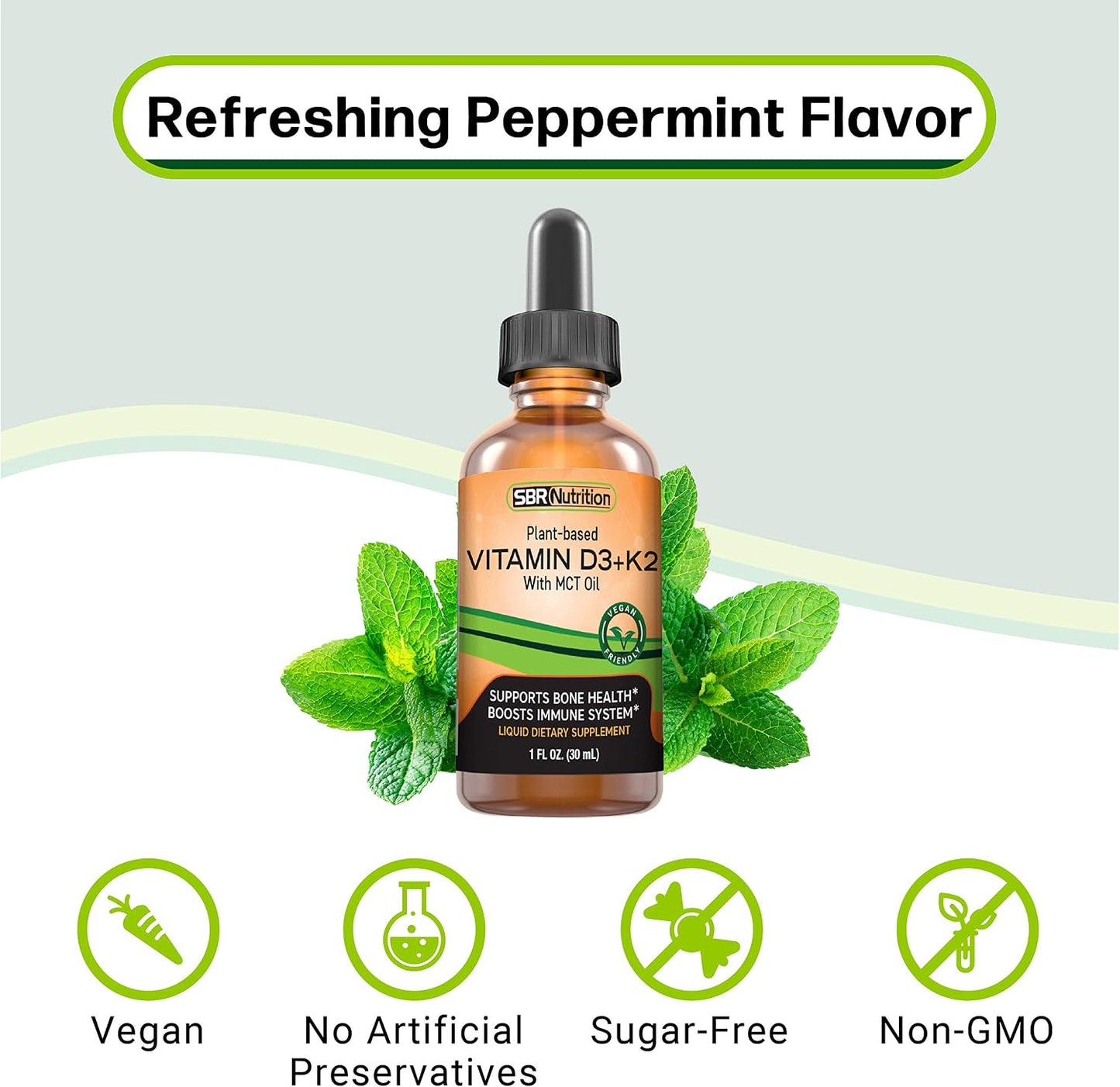 SBR Nutrition Vegan Vitamin D3 + K2 (MK-7) Liquid Drops with MCT Oil, Peppermint Flavour - görsel 4
