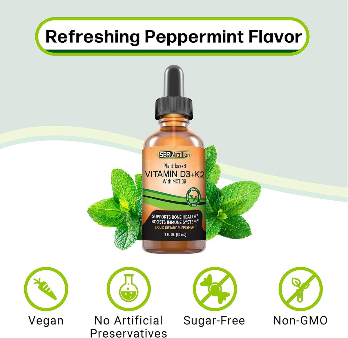 SBR Nutrition Vegan Vitamin D3 + K2 (MK-7) Liquid Drops with MCT Oil, Peppermint Flavour - görsel 4