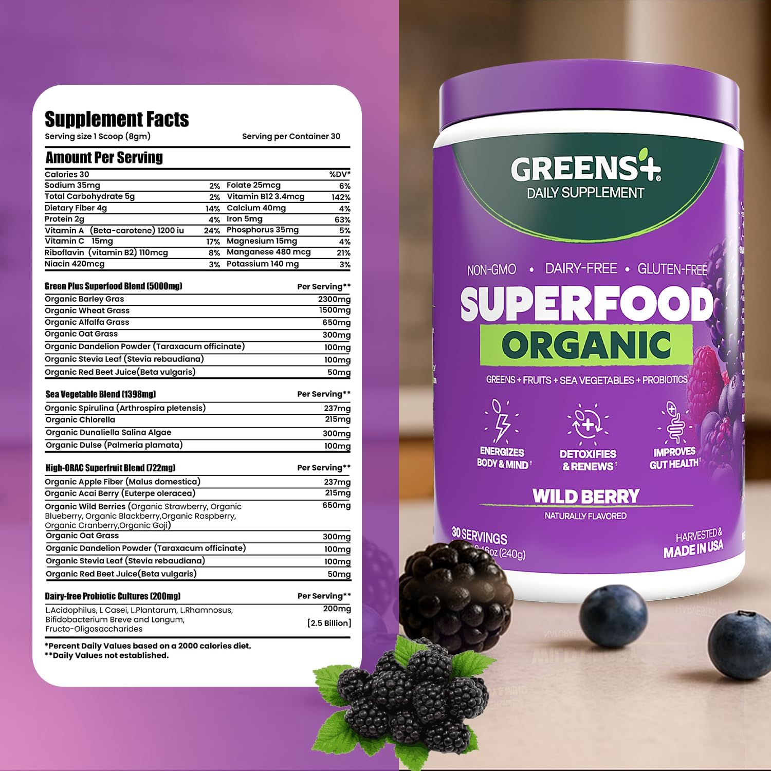 Greens+ Organic Wild Berry Superfood Powder - görsel 5