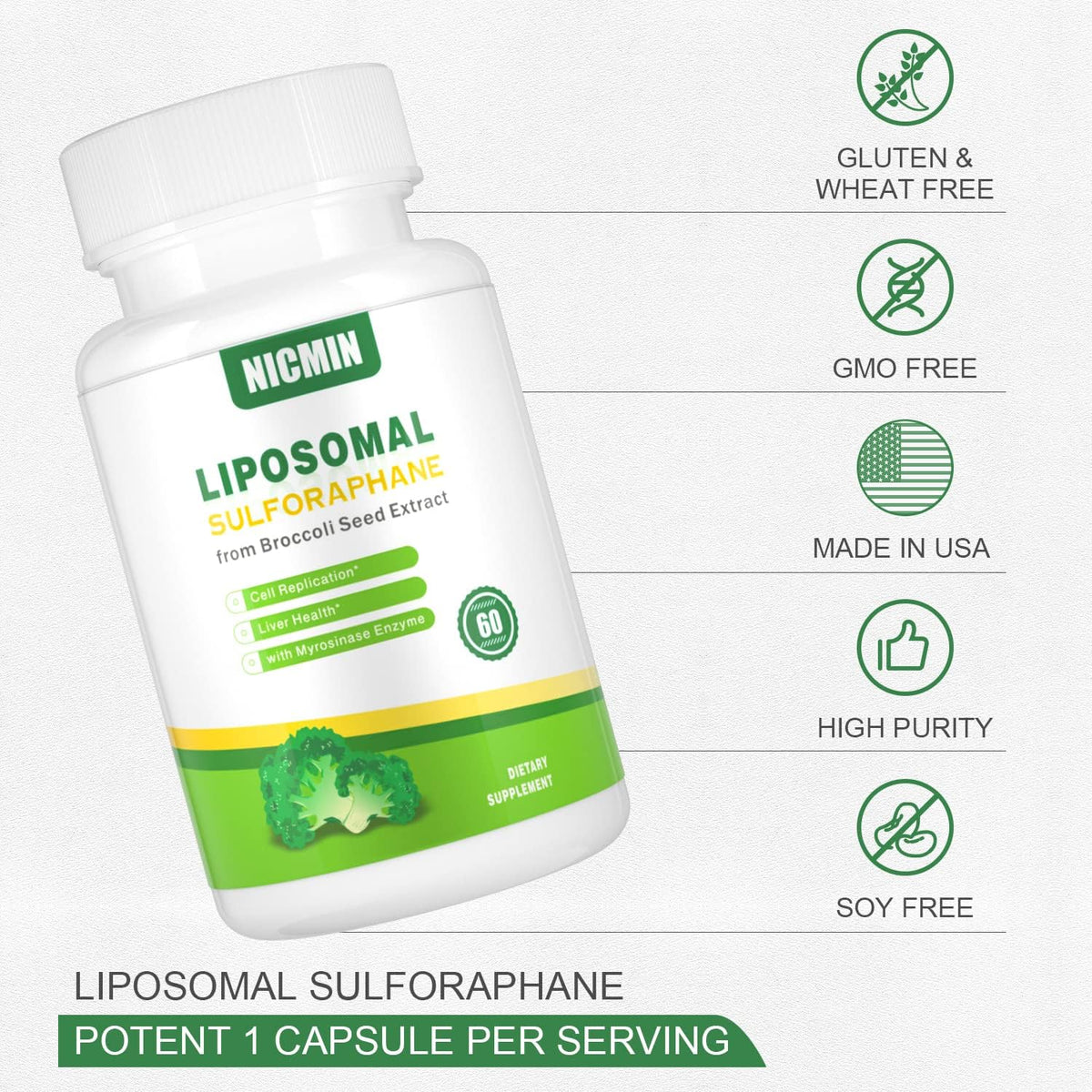 550mg Liposomal Sulforaphane from Broccoli Sprouts + Broccoli Seed with 250mg Glucoraphanin - 60 Capsules - görsel 6