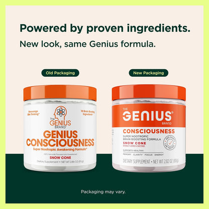 Genius Consciousness - All-in-One Brain Health Supplement for Clarity, Concentration, Creative Thinking, Energy & Memory - Snow Cone Flavour (15 Servings)