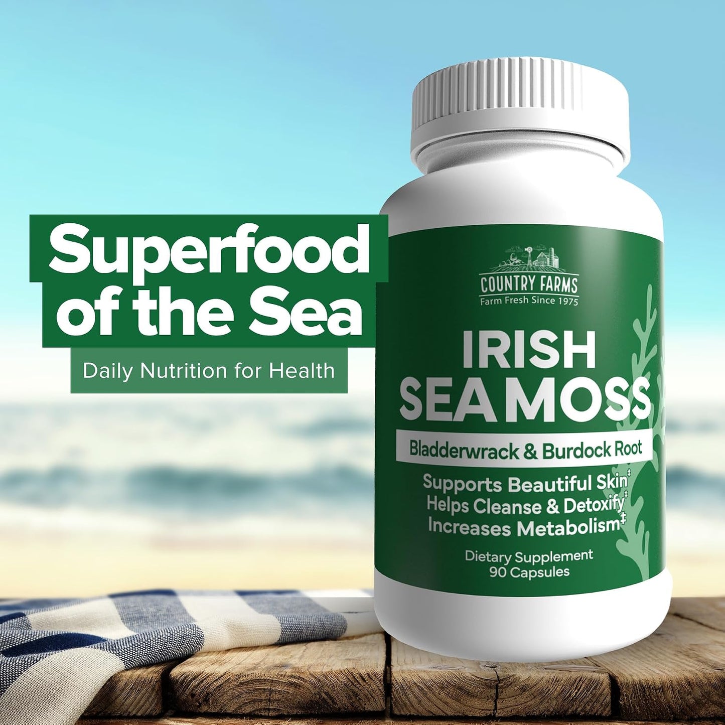 Country Farms Irish Sea Moss Capsules - Supports Healthy Skin, Immune Support, Healthy Gut & Natural Energy - with Burdock Root and Bladderwrack - 90 Capsules - görsel 4