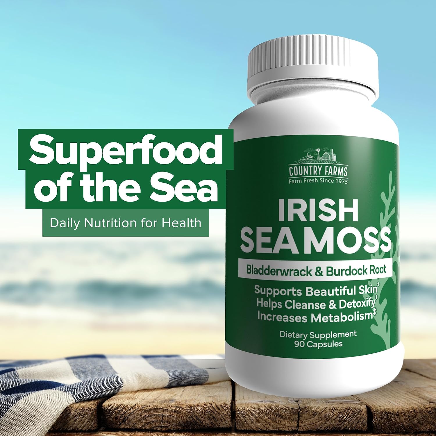 Country Farms Irish Sea Moss Capsules - Supports Healthy Skin, Immune Support, Healthy Gut & Natural Energy - with Burdock Root and Bladderwrack - 90 Capsules - görsel 4