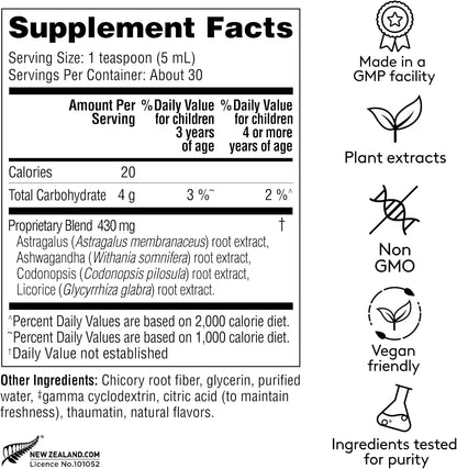 Harker Herbals Children's Immune Daily Syrup - Herbal Health & Energy Support with Astragalus, Codonopsis, Ashwagandha & Liquorice Root, Natural Mint Flavour, Plant-Based (150 ml)