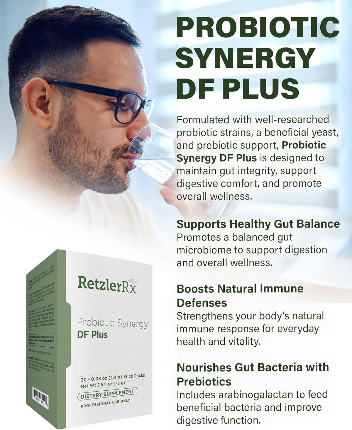 HormoneSynergy Probiotic Synergy DF Plus - 30 Billion CFU with Saccharomyces boulardii and Arabinogalactan - 30 Stick Packs - görsel 3