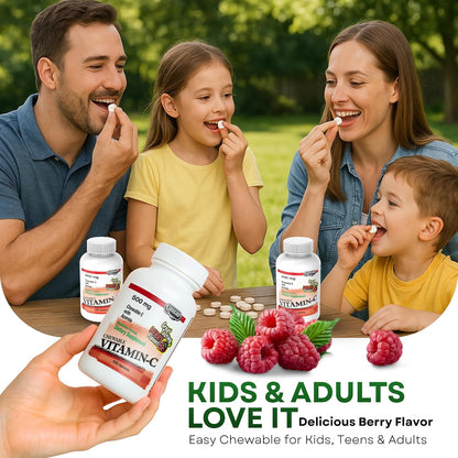 Landau 500mg Chewable Vitamin C Tablets for Kids & Adults – with Acerola – Kosher – Great Tasting Berry Flavour, 100 Tablets