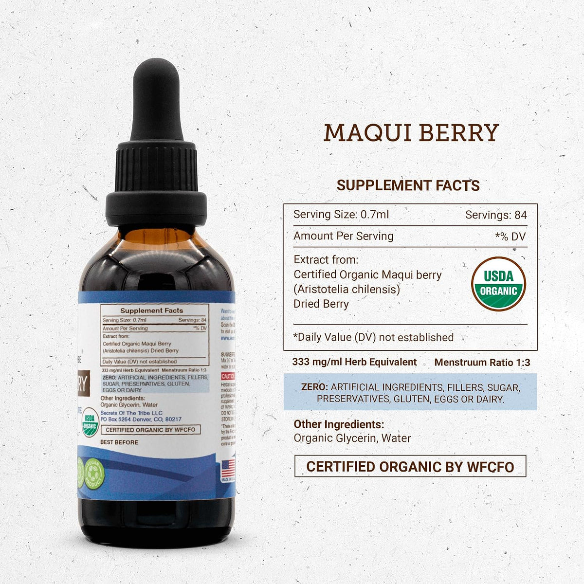 Secrets of the Tribe Maqui Berry USDA Organic | Alcohol-Free Extract, High-Strength Herbal Drops | Made from 100% Certified Organic Aristotelia chilensis Dried Berry (60 ml) - görsel 4