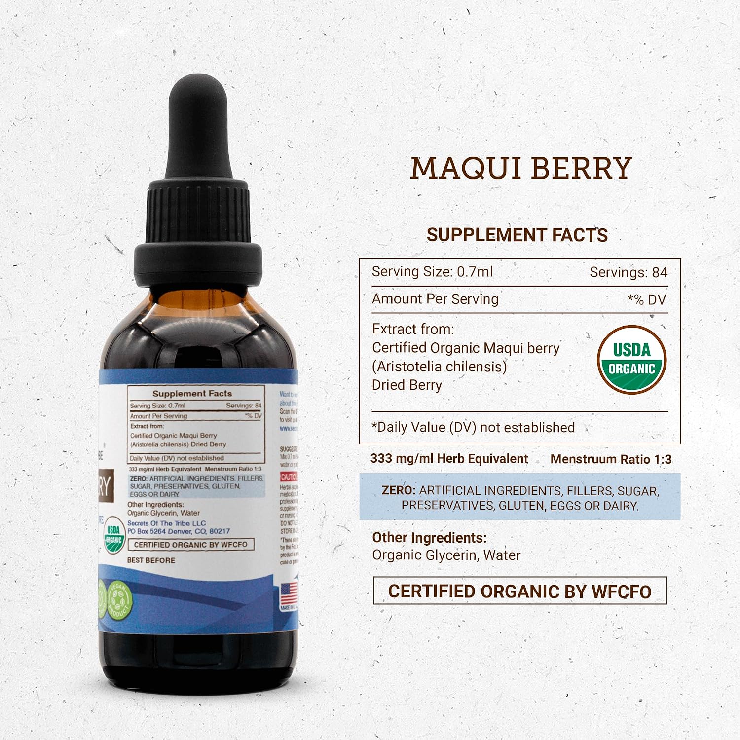 Secrets of the Tribe Maqui Berry USDA Organic | Alcohol-Free Extract, High-Strength Herbal Drops | Made from 100% Certified Organic Aristotelia chilensis Dried Berry (60 ml) - görsel 4