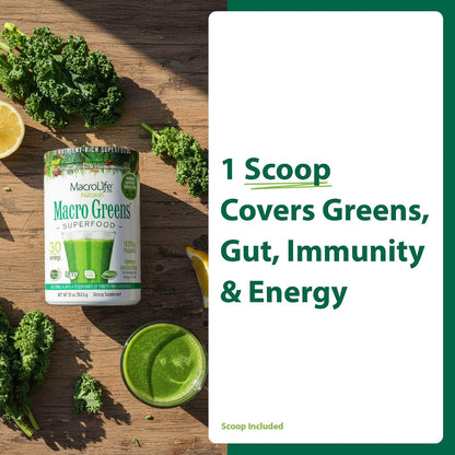 Macro Greens Superfood Powder – 38 Superfoods with Probiotics, Digestive Enzymes & Adaptogens