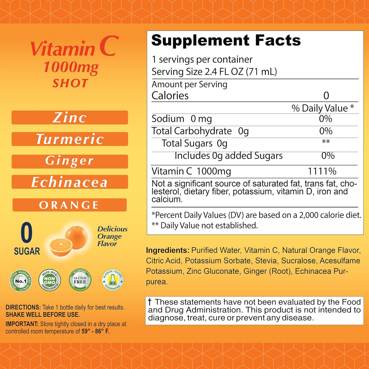 ALFA VITAMINS Vitamin C Shot 1000mg with Zinc, Ginger & Echinacea – Orange Flavour – 20 Pack - görsel 9