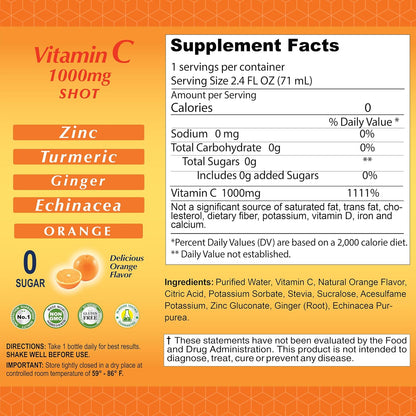 ALFA VITAMINS Vitamin C Shot 1000mg with Zinc, Ginger & Echinacea – Orange Flavour – 20 Pack