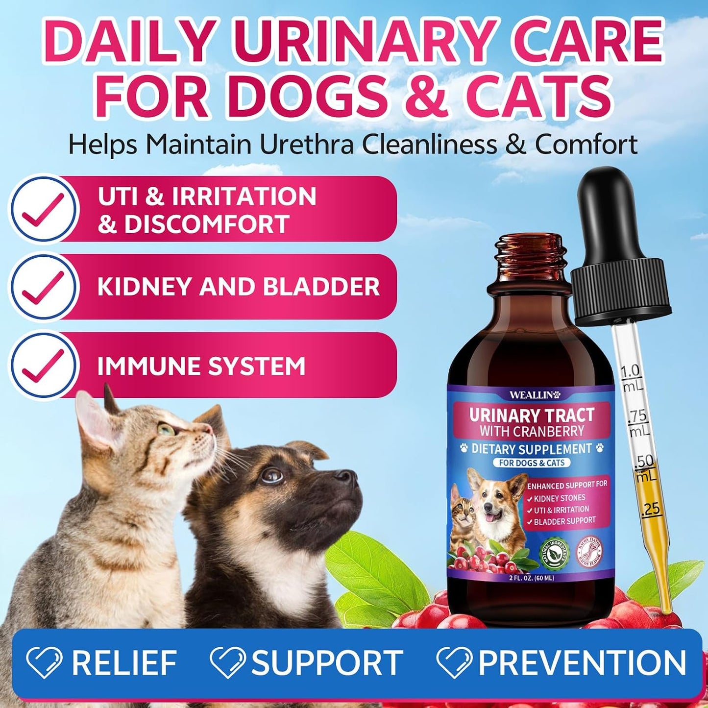 WEALLIN Cat & Dog Natural Urinary Tract Support Drops with Cranberry - görsel 2
