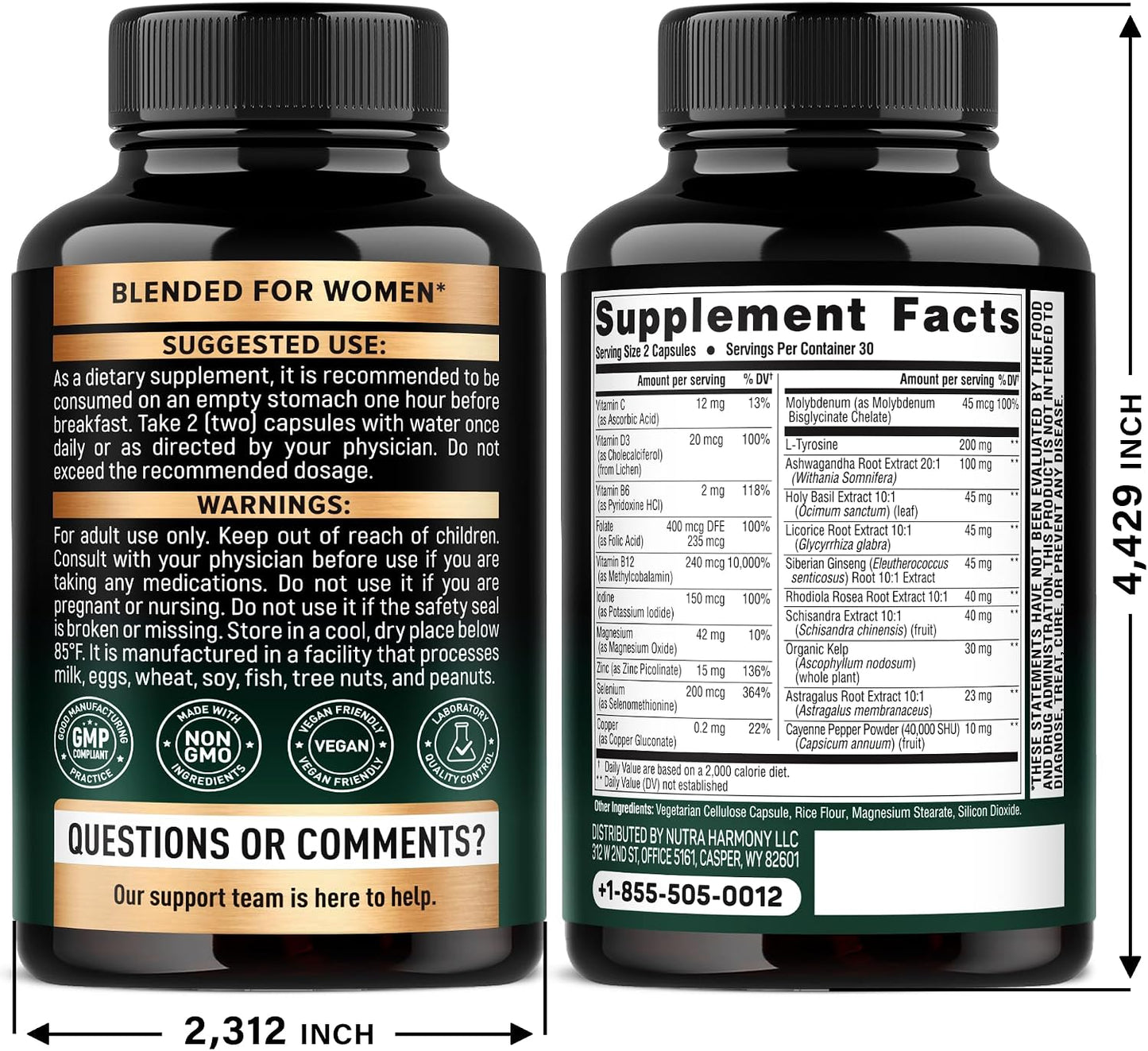 Thyroid Support for Women - Selenium 200 mcg | Astragalus | Zinc & Iodine | L-Tyrosine | Adaptogen Herbs - 21-in-1 Antioxidant & Immune Support - Vegan, Non-GMO - Lab Tested - 60 Capsules - görsel 2