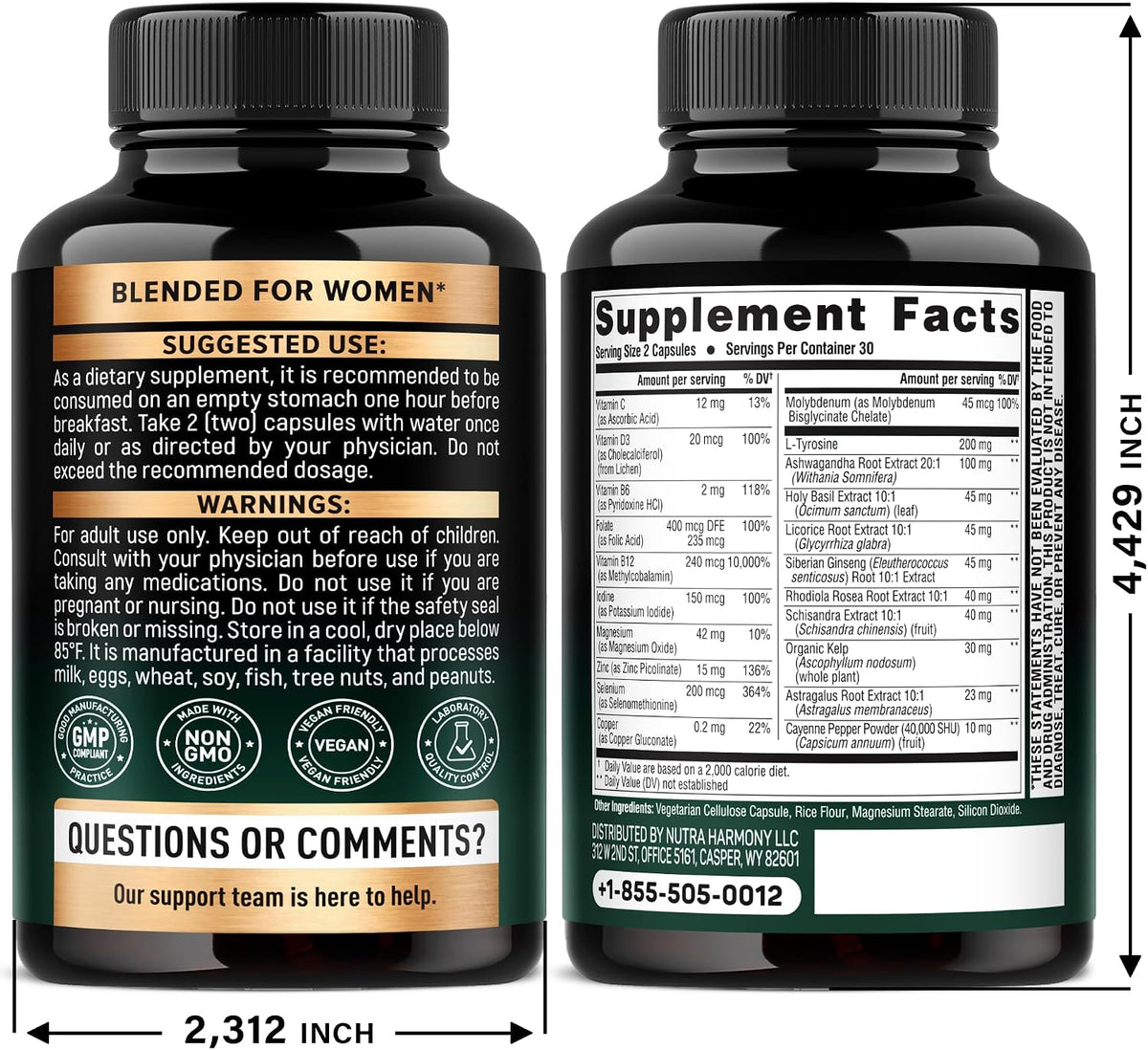 Thyroid Support for Women - Selenium 200 mcg | Astragalus | Zinc & Iodine | L-Tyrosine | Adaptogen Herbs - 21-in-1 Antioxidant & Immune Support - Vegan, Non-GMO - Lab Tested - 60 Capsules - görsel 2