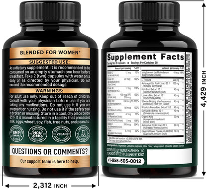 Thyroid Support for Women - Selenium 200 mcg | Astragalus | Zinc & Iodine | L-Tyrosine | Adaptogen Herbs - 21-in-1 Antioxidant & Immune Support - Vegan, Non-GMO - Lab Tested - 60 Capsules