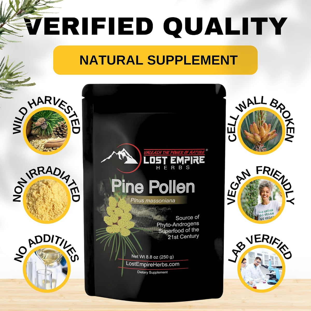 Pine Pollen Powder – Non-Irradiated, Wild Harvested, Cell Wall Cracked – Supplement for Energy, Vitality and Longevity (250g) - görsel 4