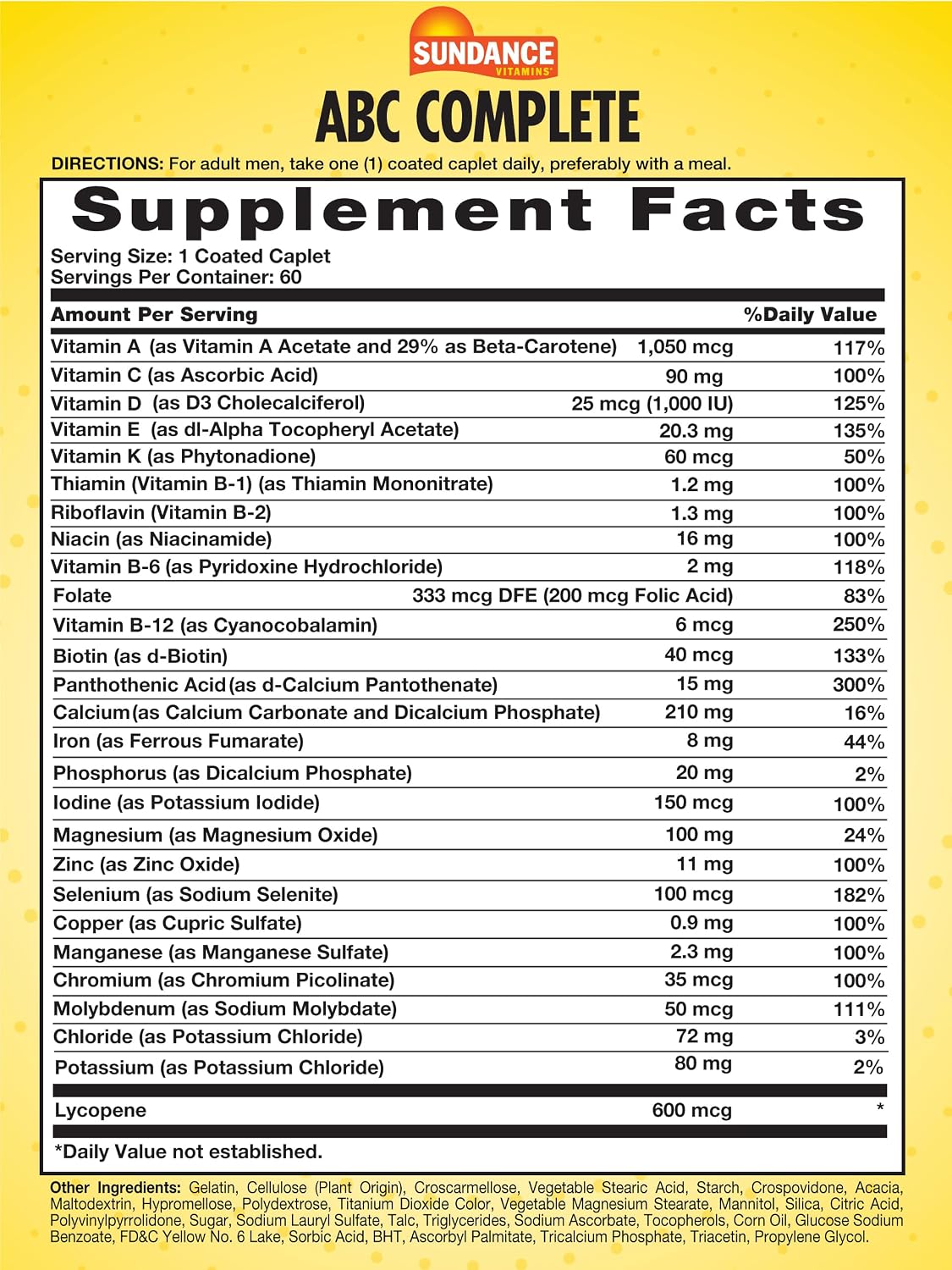 Sundance Men's ABC Complete Multivitamin & Mineral Formula, 60 Caplets - görsel 2