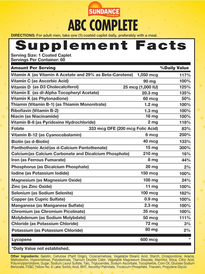 Sundance Men's ABC Complete Multivitamin & Mineral Formula, 60 Caplets