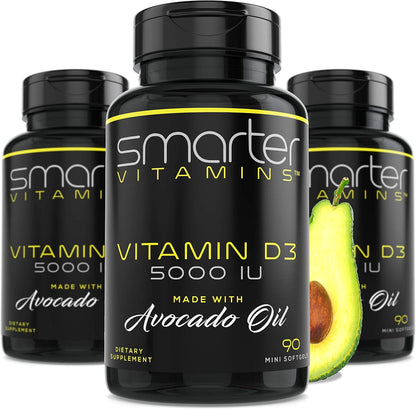 Smarter Vitamin D3 5000 IU in Avocado Oil, 125 µg, 270 Mini Softgels (Pack of 3)