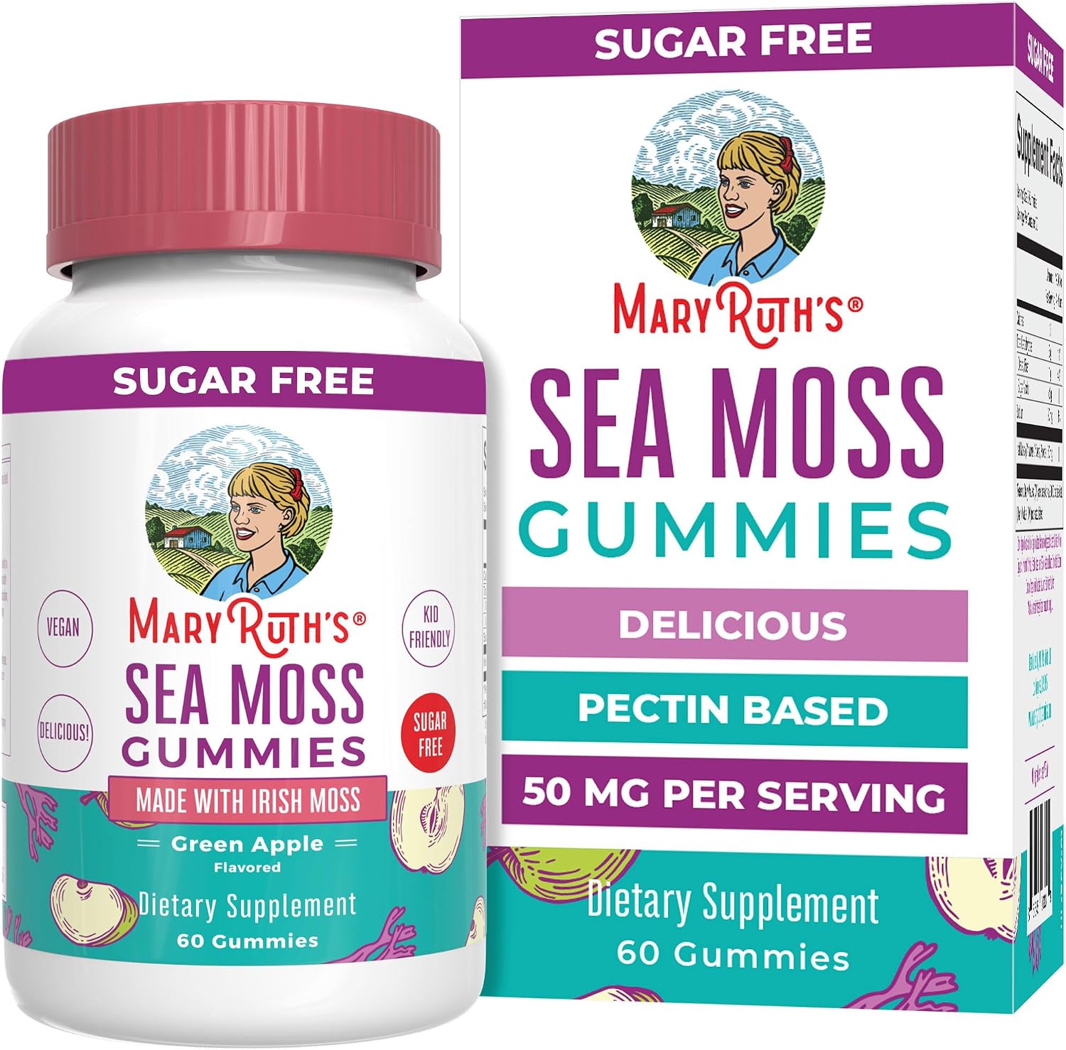 MaryRuth's Organics Sugar Free Irish Sea Moss Gummies for Gut Health and Immune Support, Vegan, Non-GMO, Gluten-free - 60 Count - görsel 1