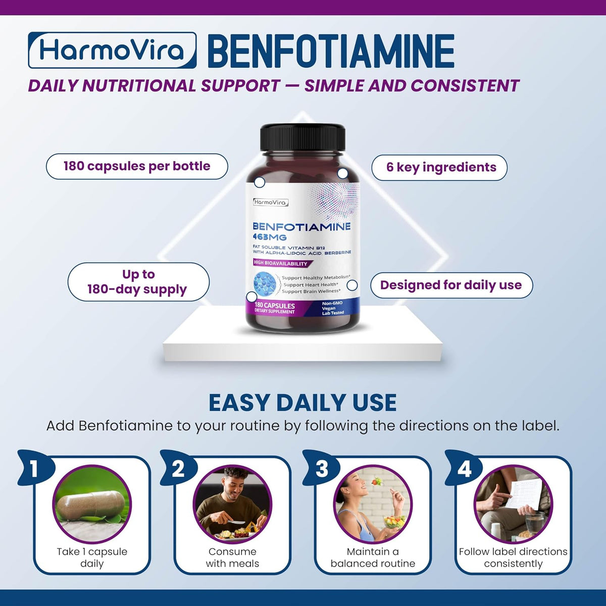 Benfotiamine (Fat-Soluble Vitamin B1) with Alpha-Lipoic Acid & Berberine – Advanced Formula – 180 Capsules - görsel 5