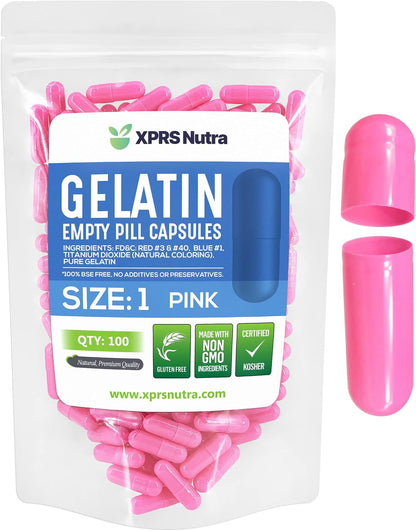XPRS Nutra Size 1 Empty Gelatine Capsules - Pink, 100 Capsules
