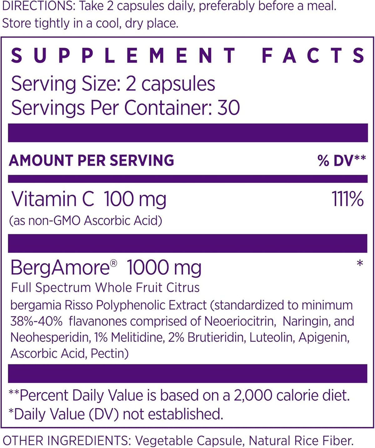 NAOMI Italian Citrus Bergamot 1000mg Extra Strength – Patented BergAmore® with Vitamin C – 30-Day Supply – Image 2