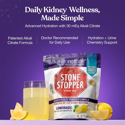 Stone Stopper Drink Mix, Lemonade - Urologist-Developed Kidney Health Food Supplement (30-Day Supply)