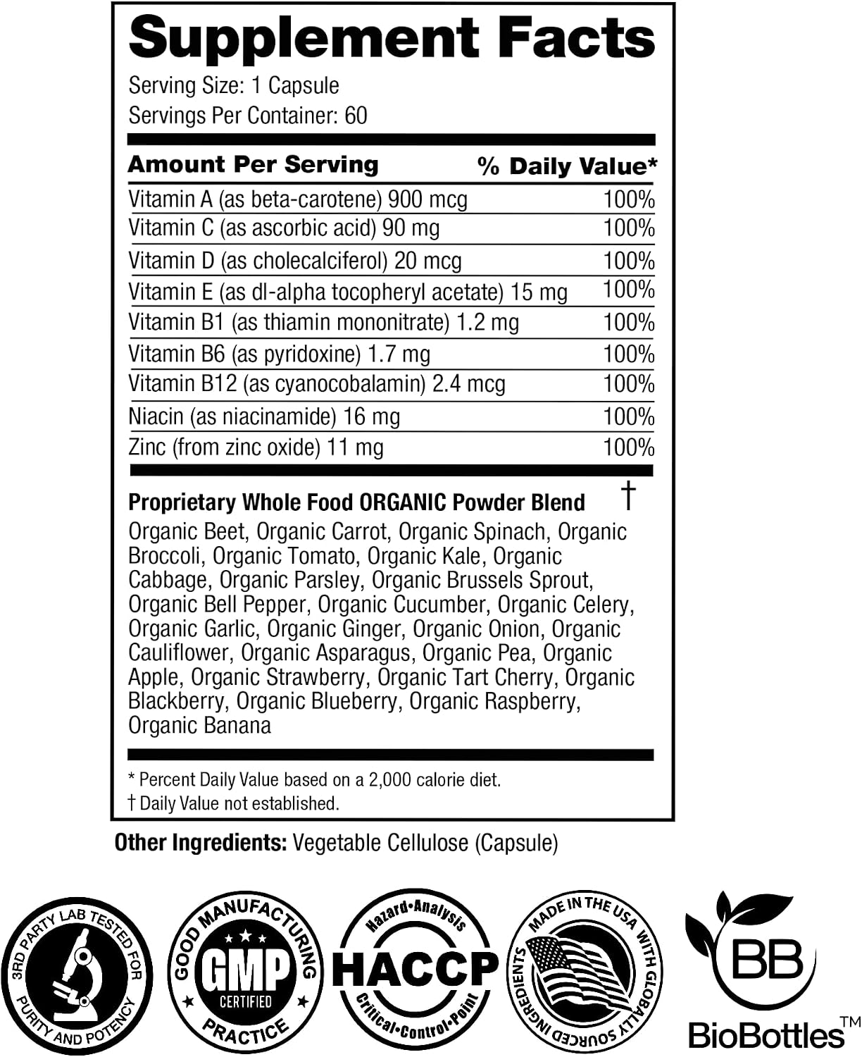 Vita Fruits and Veggies Capsules – Organic Superfood Multivitamin with 25 Ingredients - görsel 3