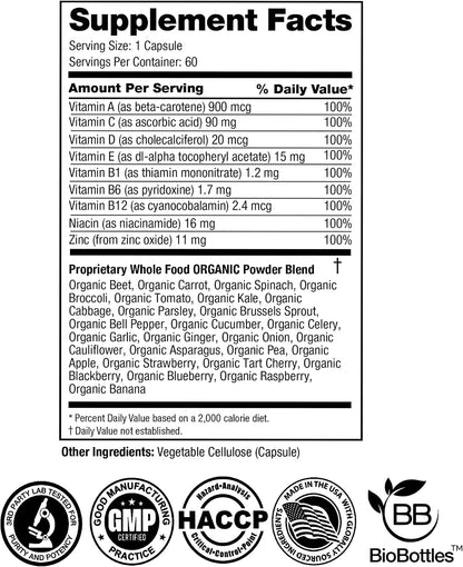 Vita Fruits and Veggies Capsules – Organic Superfood Multivitamin with 25 Ingredients