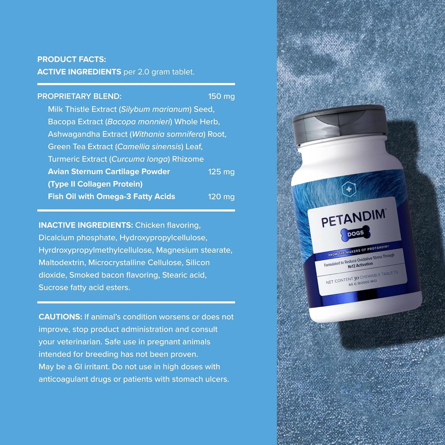 Petandim Dog Vitamins (30 Chewable Tablets) – Antioxidants, Joint Support, Skin and Coat Supplement, Omega-3 & Collagen, Chicken + Bacon Flavour - görsel 2