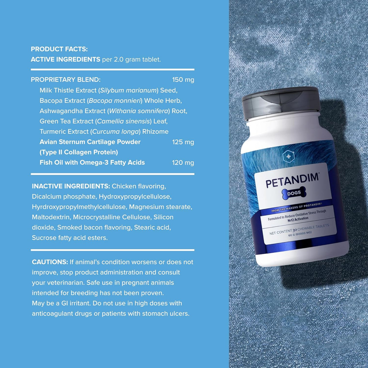 Petandim Dog Vitamins (30 Chewable Tablets) – Antioxidants, Joint Support, Skin and Coat Supplement, Omega-3 & Collagen, Chicken + Bacon Flavour - görsel 2