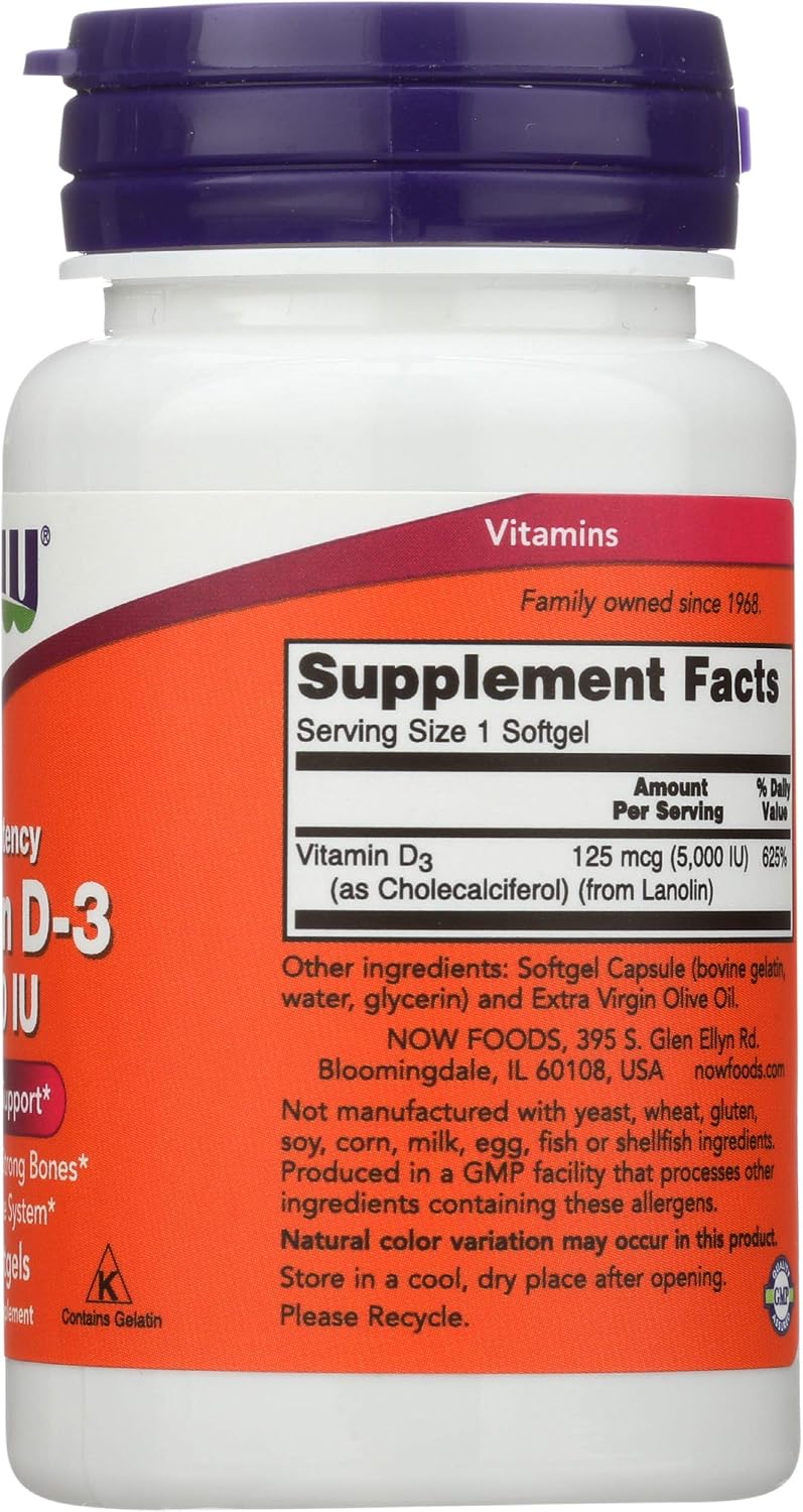 NOW Foods Vitamin D3 5000 IU – 120 Softgels (2 Pack) - görsel 5