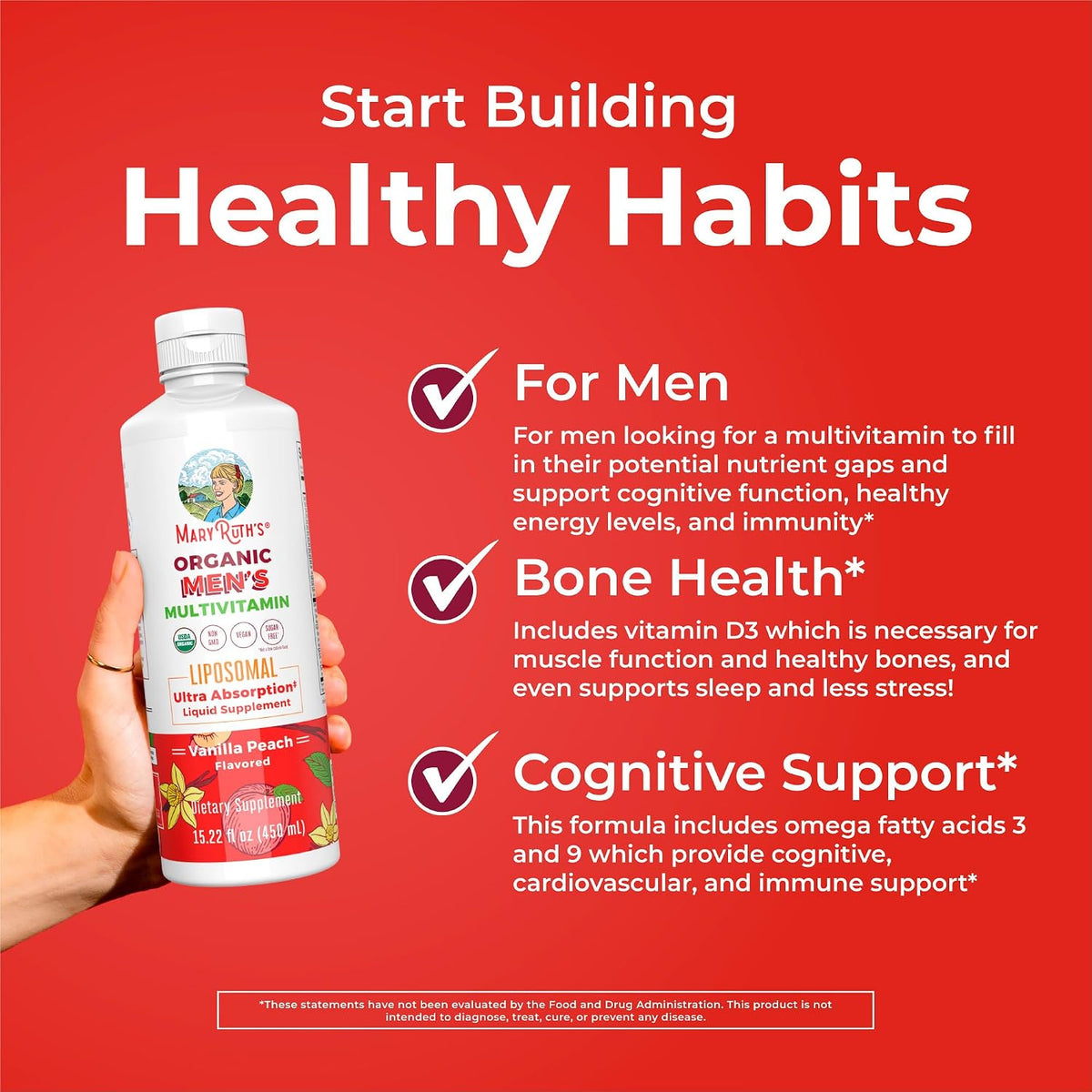 MaryRuth’s Multivitamin Liposomal for Men – Sugar Free Liquid Multivitamin with B Vitamins, D3, Omega 3 & 9 (15.22 fl oz) - görsel 5